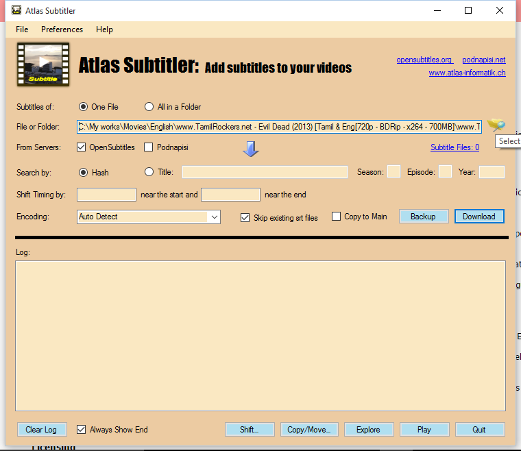 Atlas Subtitler - Browse for Video File